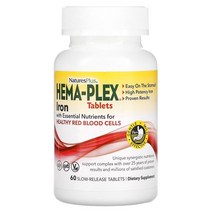 NaturesPlus (네이처스 플러스) Hema-Plex 건강한 적혈구를 위한 필수 영양소가 함유된 철분 60정, 60개