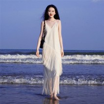 비치 스커트 여성 여름 해변 휴가 원피스 하이 엔드 서스펜더 롱 스커트 여행복