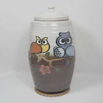 우리도예옹기투톤 지통부엉이쌀독20k +쌀바가지+볏짚받침/소금항아리