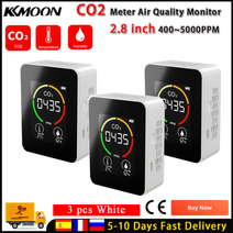 실내 공기질 측정기 농도 휴대용 산소 습도 공기 이산화탄소 미세먼지 co2 meter medidor co2 detector air quality detector 감지기 241, 협력사, 3pcs 흰색