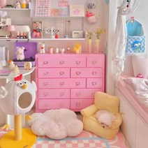 5단 서랍장1000 빈티지 엔틱 와이드 수납장 핑크, 화이트