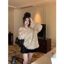 반짝이니트 스팽글 펄니트 하이 엔드 스웨터 여성 봄 가을 프랑스 복고풍 디자인 감각 느슨하고 스타일 니트 탑