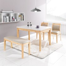 인디우드 로미 대리석 4인용 원목 식탁 벤치 세트 식탁세트, 로미 대리석 4인용 벤치 세트