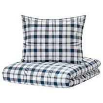Ikea SPIKVALLMO 이불 커버 및 베개 커버 화이트/블루 체크 풀/퀸 (더블/퀸) 423331