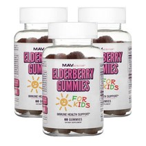 마브 뉴트리션 MAV Nutrition Elderberry Gummies 키즈 엘더베리 라즈베리맛 구미 60정, 3팩