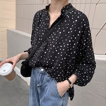 야호 여성용 블라우스 셔츠 도트무늬 땡땡이