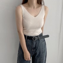 먼데이홀릭 브이넥 슬림핏 골지 니트 나시