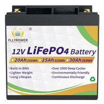 인산철 배터리 FLYPOWER-LiFePO4 철 인산염 에너지 팩 122436V 30 80 100 200Ah 골프 카트 RV 캠핑카 4000 사이클 용 BMS 포함 155423, 12V 30Ah