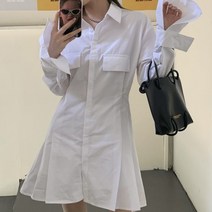 [랜덤플레이] 카라넥 데이트룩 나팔 소매 셔츠 원피스