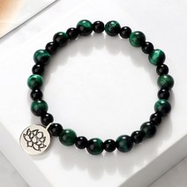 차량용염주 108염주 불교묵주 obsidian beaded 팔찌 자연 호랑이 눈 돌 공작석 블랙 용암 남자 팔찌 lotus charm women 요가 buddhist, 녹색 호랑이 눈