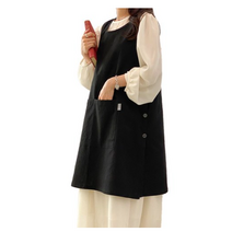 한스데이 단추형 트임 린넨 앞치마, 블랙, 4개