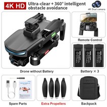 프로페셔널 GPS RC 드론 L800 PRO 2 4K HD 듀얼 카메라 5G 와이파이 3 축 짐벌 360 ° 장애물 회피 기능 쿼드콥터 완구, Black OA 4K Dual 3B