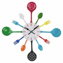 Timelike 벽시계 40.6cm16인치 금속 주방 커틀러리 식기 스푼 포크 창의적인 모던 홈 데코 앤티크 스타일 벽 시계 레드 USA 미국, Colorful