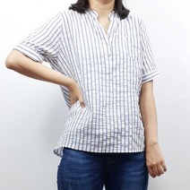 엠앤디 여자 여름 아사면 반팔 블라우스 티셔츠 스케치 스트라이프 편한 남방 (2color)