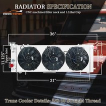 OzCoolingParts Pro 3 로우 코어 알루미늄 KKS1193 라디에이터 + 7.6 x 22.9cm(3 9인치) 팬 슈라우드 온도 조절기/릴레이 와이어 키트 1984-20