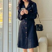 로로텐 테일러 카라 브이넥 원피스 허리끈 A라인 빅사이즈