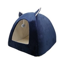 고양이 텐트 둥지 겨울 고양이 침대 접이식 실내 고양이 강아지 마스코트 카사 동굴 애완 동물 집 플러시 부드러운 쿠션, XL48cm 48cm 52cm, 해군