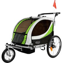 ClevrPlus 디럭스 3-in-1 더블 2인승 자전거 트레일러 유아용 반려동물 접이식 유모차, 초록