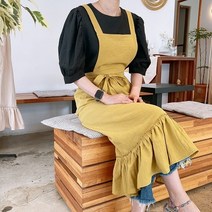 유럽풍 원피스 앞치마 롱프릴 3컬러, 로맨틱_머스타드 컬러
