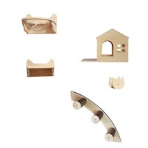 벽 고정 고양이 사다리 워커 구름다리 타워 해먹 선반 우드 원목, 벽 계단