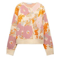 ZARA 라운드넥 레트로 플라워 자카드 니트 스웨터 01822040330