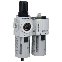 PneumaticPlus PPC4A-N04G 압축 에어 필터 레귤레이터 피기백 윤활기 유닛 1.3cm12인치 NPT 5 미크론 폴리 볼 수동 배수구 내장 게이지 0-140
