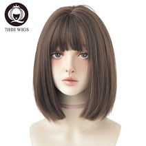 7JHH 가발 블랙 짧은 밥 가발 소녀 데일리 착용 합성 가발 새로운 스타일 자연 유연한 여름 내열성 가발 앞머리, 01 14inches, 03 D3115-2