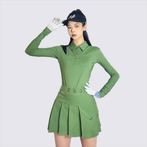 NE 가을 겨울 새 골프 아미 그린 슬림 탑 메탈 플리츠 스커트 웜 슈트