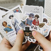 빈티지 인물 인형 소품 프레임 다꾸 배경지 스티커 6종, 4.레트로돌 (ME-1064)