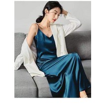 여름 드레스 여성 새틴 실크 블랙 솔리드 잠옷 레이스 롱 스커트 플러스 사이즈 소녀 캐주얼