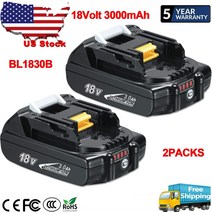 For 마끼다 BL1815 BL1820 BL1830 3.0Ah 18V LXT 리튬-Ion 2팩 무선 충전 배터리, 2개