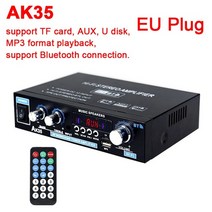 800w 홈 자동차 앰프 2 채널 블루투스 5.0 스테레오 사운드 앰프 하이파이 서브 우퍼베이스 앰프 fm usb 원격 제어, ak35 eu 플러그