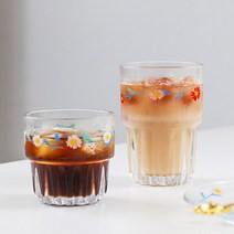 ig 레트로 데이지 플라워 유리잔 2종_홈카페 빈티지 글라스, 화이트 데이지 350ml