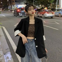 Sevalo 가을 한국 스타일 2021 새로운 얇은 중순 길이 인터넷 연예인 Bf 스타일 자른 슬리브 캐주얼 정장 자켓 여성 의류
