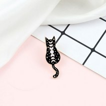 야옹 고양이 브로치 스타 레트로 라운드 배지 신비한 동물 백뷰 에나멜 핀 가방 의류 옷깃 남여 쥬얼리 친구를 위한 브로찌
