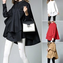 여성용 블라우스 티셔츠 풀오버 점퍼 버튼 다운 비대칭 헴