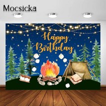 빈티지소품 원룸꾸미기 빈티지인테리어소품 mocsicka 캠핑 테마 생일 축하 배경 소년 소녀 모닥불 밤 파티 장식 배경 초상화 사진, 250x250cm(8x8피트), 폴리에스테르