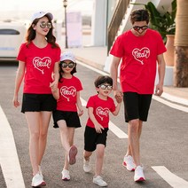 여름패션 유치원 에코 패션쇼 사랑하트 패밀리룩 여름옷 온가족 일가 세식구 네 형 언니 남동생 585140346, 남아 130 야드, 레드 색티셔츠 블랙 바지