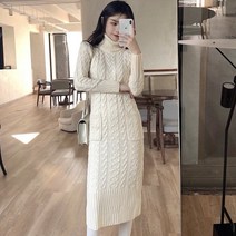세븐스타 OP0189 여자 봄 가을 고퀄 미디 롱 꽈바기 터틀넥 니트 원피스 드레스 치마 데일리룩