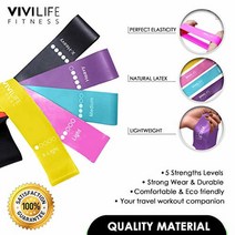 ViViLife 저항 루프 천연 라텍스 운동 밴드 5개 세트 홈트레이닝 피지컬 테라피 필라테스 1132421