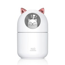 [따블리에] 야옹이 가습기 300ml 대용량 사무실 미니 가습기 USB 가습기 무드등 필터 5개 포함 KC인증, 화이트