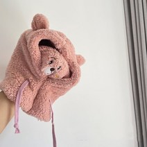 곰돌이목도리 여자를위한 귀여운 여러 가지 빛깔의 곰 귀 플러시 겨울 모자 Windproof 목 스카프 만화 Balaclava 마스크 더블 레이어 따뜻한