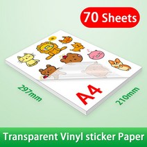 70 시트 방수 투명 인쇄 비닐 스티커 용지 A4 자기 접착 레이블 DIY Carfts 복사 잉크젯 프린터, 01 70Sheets Transparent