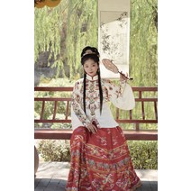 패턴 레이스 생활한복 원피스 기모 퓨전 투톤 패션 빈티지 신년 한푸 안감