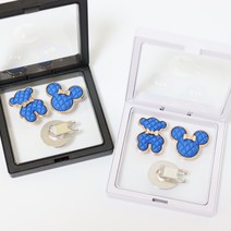 [더블이글] (선물용) 금장 퀼팅 베어 골프 볼마커 2개 + 자석모자클립 세트, 화이트, 로얄블루