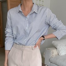 [오버나인] 여성 루즈핏 소프트 스트라이프 셔츠 블라우스