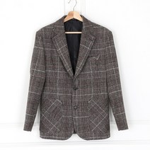 NOB 남자 슬림 갈색 글렌 체크 블레이져 자켓