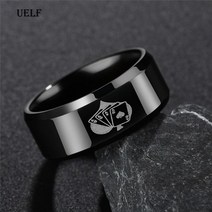 브랜드없음 Uelf 트렌디 스페이드 포커 링 밴드 남자 반지 스테인레스 스틸 블랙 핑거 도매 anel