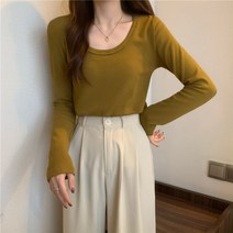 가을 U넥 긴팔 긴팔 이너티 상의 여