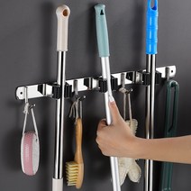 끌림홈 스텐 청소도구 정리 걸이 거치대 홀더 밀대 대걸레 막대 마대 욕실 꽂이 물걸레, 4구(+접착제)